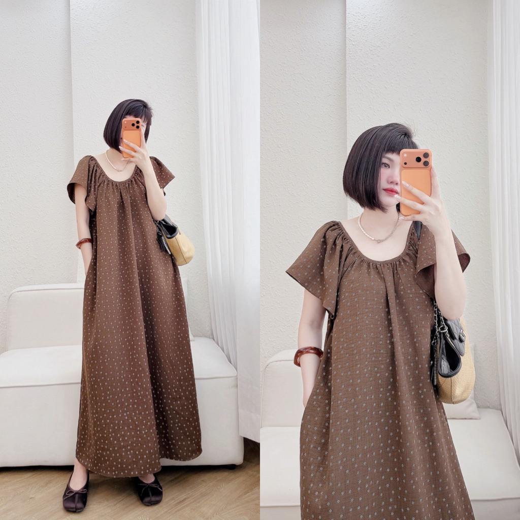 Tiny Floral Dress - Váy hoa nhí vintage dáng dài Hàn Quốc, váy suông rộng tiểu thư, chất đũi cotton mềm mát mùa hè | BigBuy360 - bigbuy360.vn