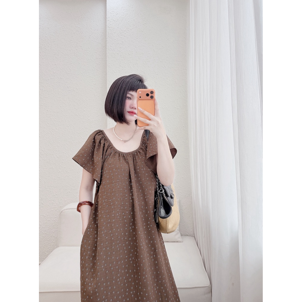 Tiny Floral Dress - Váy hoa nhí vintage dáng dài Hàn Quốc, váy suông rộng tiểu thư, chất đũi cotton mềm mát mùa hè | BigBuy360 - bigbuy360.vn