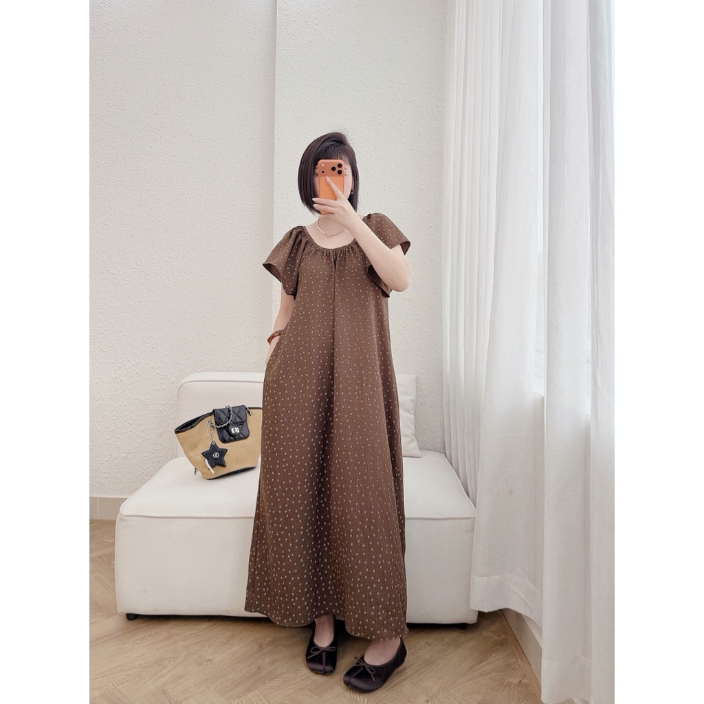 Tiny Floral Dress - Váy hoa nhí vintage dáng dài Hàn Quốc, váy suông rộng tiểu thư, chất đũi cotton mềm mát mùa hè | BigBuy360 - bigbuy360.vn