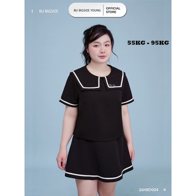Set bộ cổ thủy thủ mix chân váy xòe đen chạy viền đen BIGSIZE (55kg đến 95kg) – 26HBD004 - [BU Bigsize]