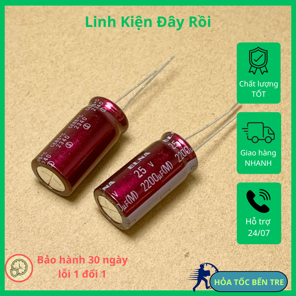 Tụ điện hóa 2200uF25V 2200uF25V 2200uF 25V  hãng ELNA RA3 kích thước 12.5x25mm