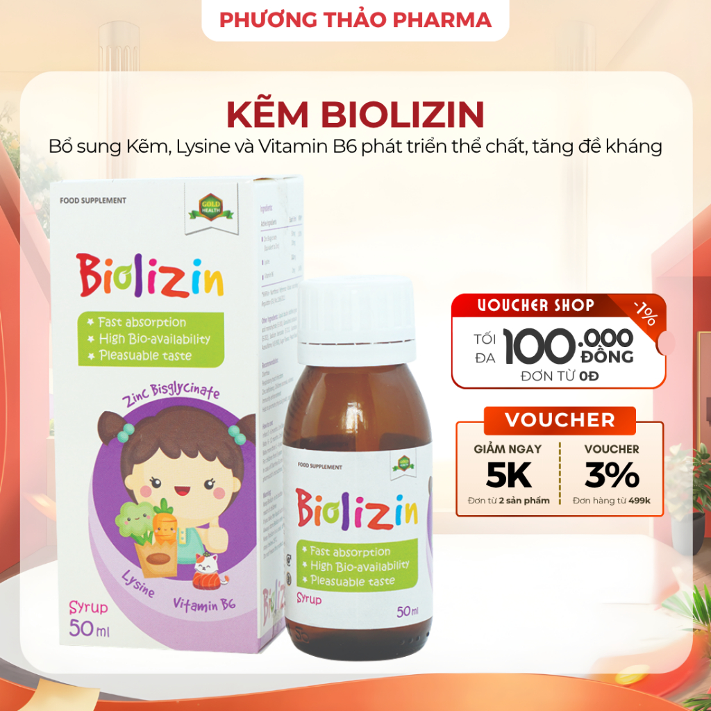 Kẽm Biolizin bổ sung Kẽm, Lysine và Vitamin B6 giúp trẻ ăn ngon phát triển thể chất, tăng đề kháng