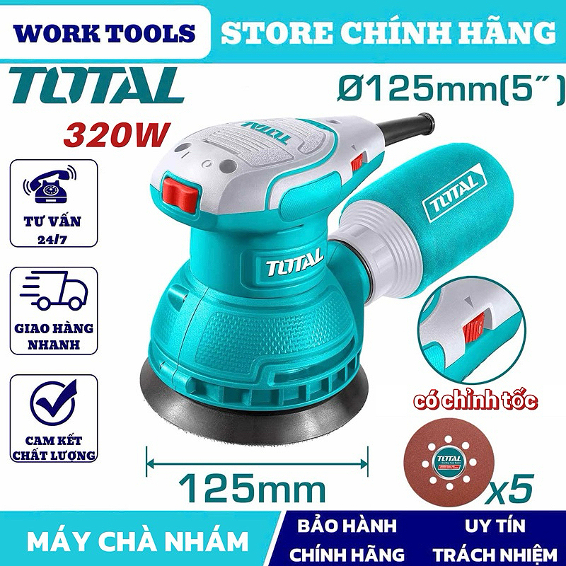 TOTAL Máy chà nhám tròn 320W có chỉnh tốc TF2131256