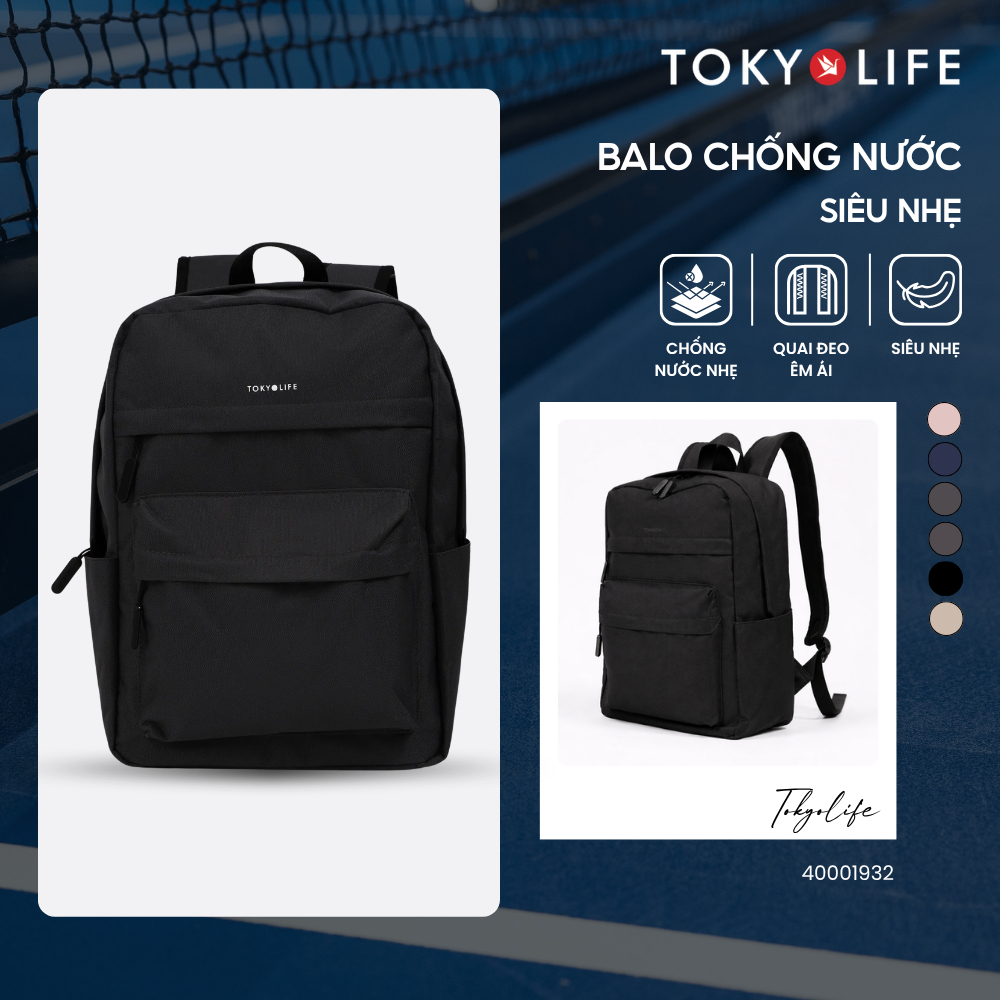 Balo chống nước thời trang TOKYOLIFE nam nữ thiết kế basic siêu nhẹ chất liệu cao cấp C8BPK001K/4000