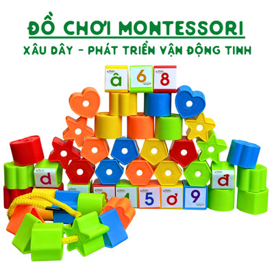 Đồ Chơi Montessori Xâu Dây Rèn Luyện Vận Động Tinh, Đồ Chơi Trẻ Em Mầm Non Hàng Việt Nam An Toàn