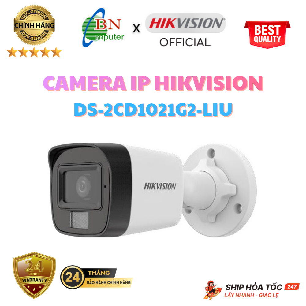 Camera IP HIKVISION dòng POE 2MP thân trụ DS-2CD1021G2-LIU loa, mic, hồng ngoại