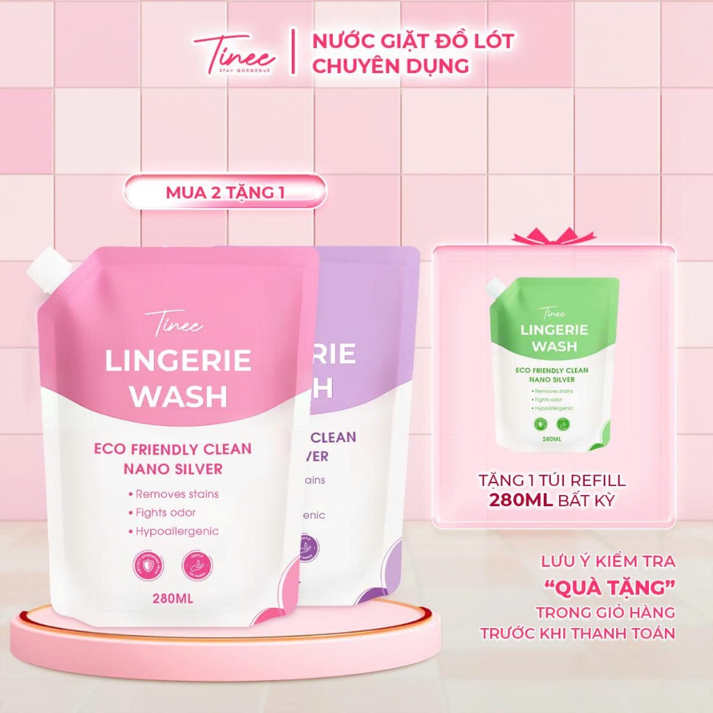 [Mua 2 Tặng 1] Túi refill - Nước Giặt Đồ Lót Chuyên Dụng Tinee 280ml Bản Nano Bạc Hạn Chế Nấm Khuẩn