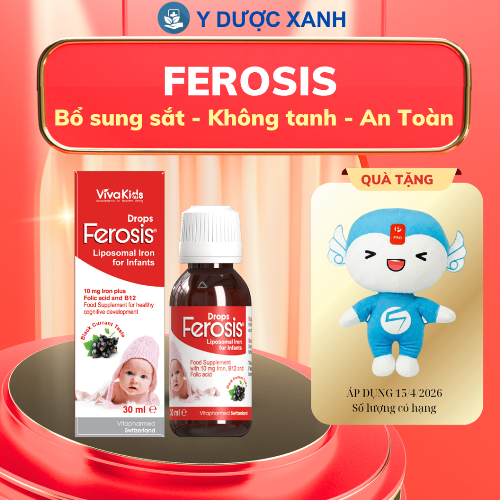 Sắt cho bé không táo bón Viavakids Ferosis Drops – bổ sung sắt dễ hấp thu – bé biếng ăn thiếu máu -Y
