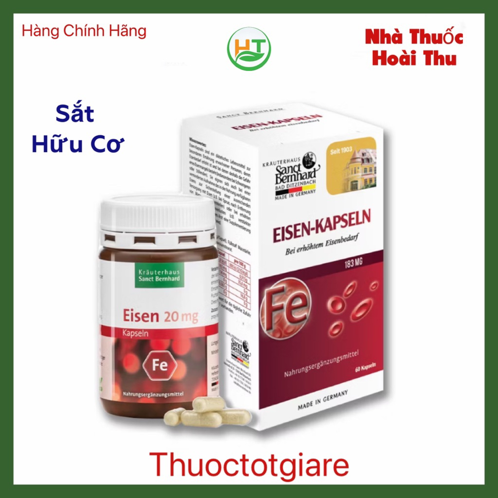 Sắt hữu cơ Eisen Kapseln - Viên uống bổ sung Sắt cho người thiếu máu (H60 viên / Đức )