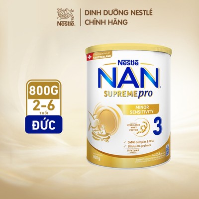 Sữa bột Nestle NAN SUPREMEPRO 3 800g với đạm Whey thủy phân 1 phần, 5HMO hỗ trợ triệu chứng mẫn cảm