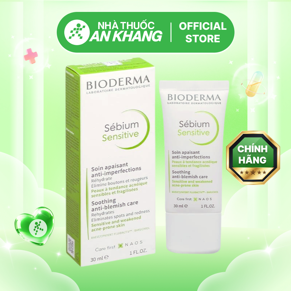 Kem Bioderma Sébium Sensitive làm dịu da, giảm mụn viêm tuýp 30ml