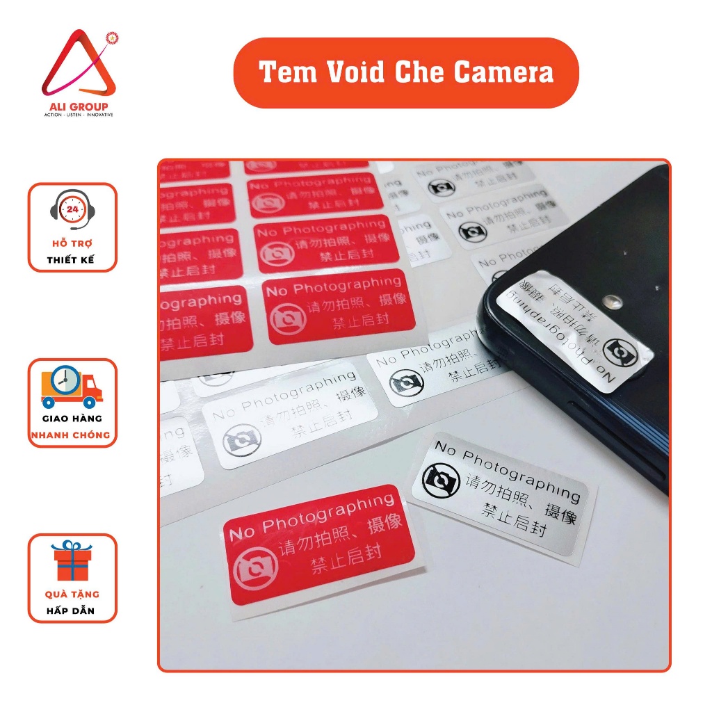 Tem dán che camera điện thoại, Bóc không dính keo, Tem niêm phong camera, Tem OPEN VOID che camera