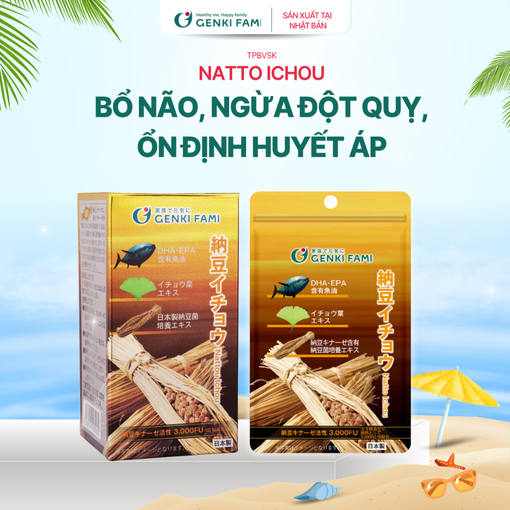 TPBVSK Natto Ichou, Phòng Ngừa Đột Quỵ, Bổ Não, Hỗ Trợ Ngủ Ngon Genki Fami Nhật Bản