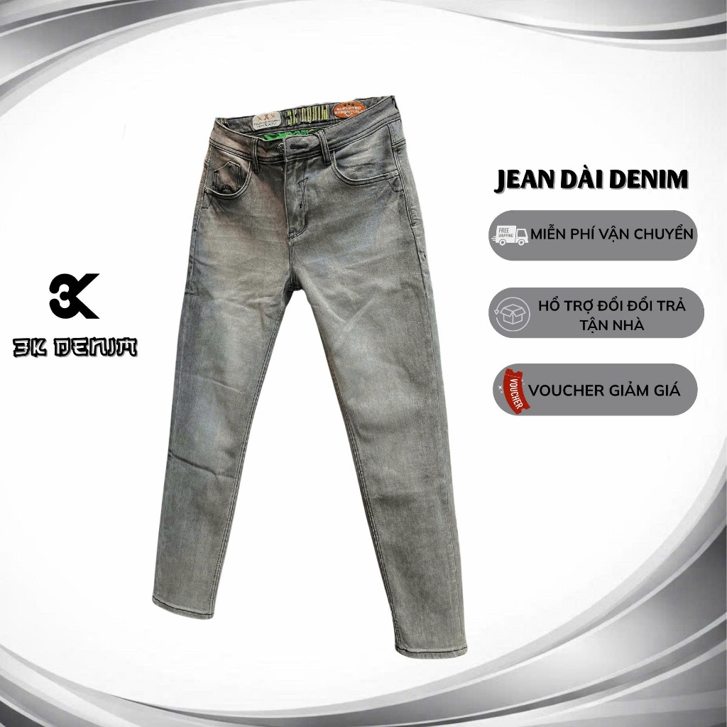 [3K DENIM] Quần Jean Denim Guangzhou J4129-3K1538 Nam Dài Màu Xám Was Thêu Túi Chất Denim Có Co Gĩan