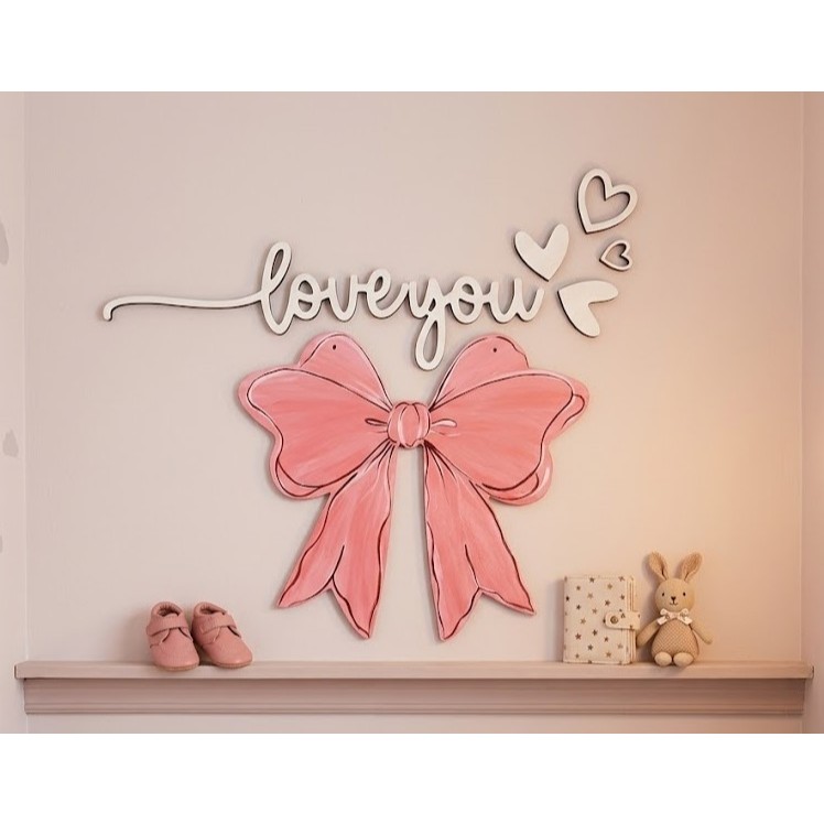 Set Nơ Gỗ Trang Trí Treo Tường Handmade 30x34cm – Phụ Kiện Decor Phòng Xinh Kèm Chữ Love / Love You