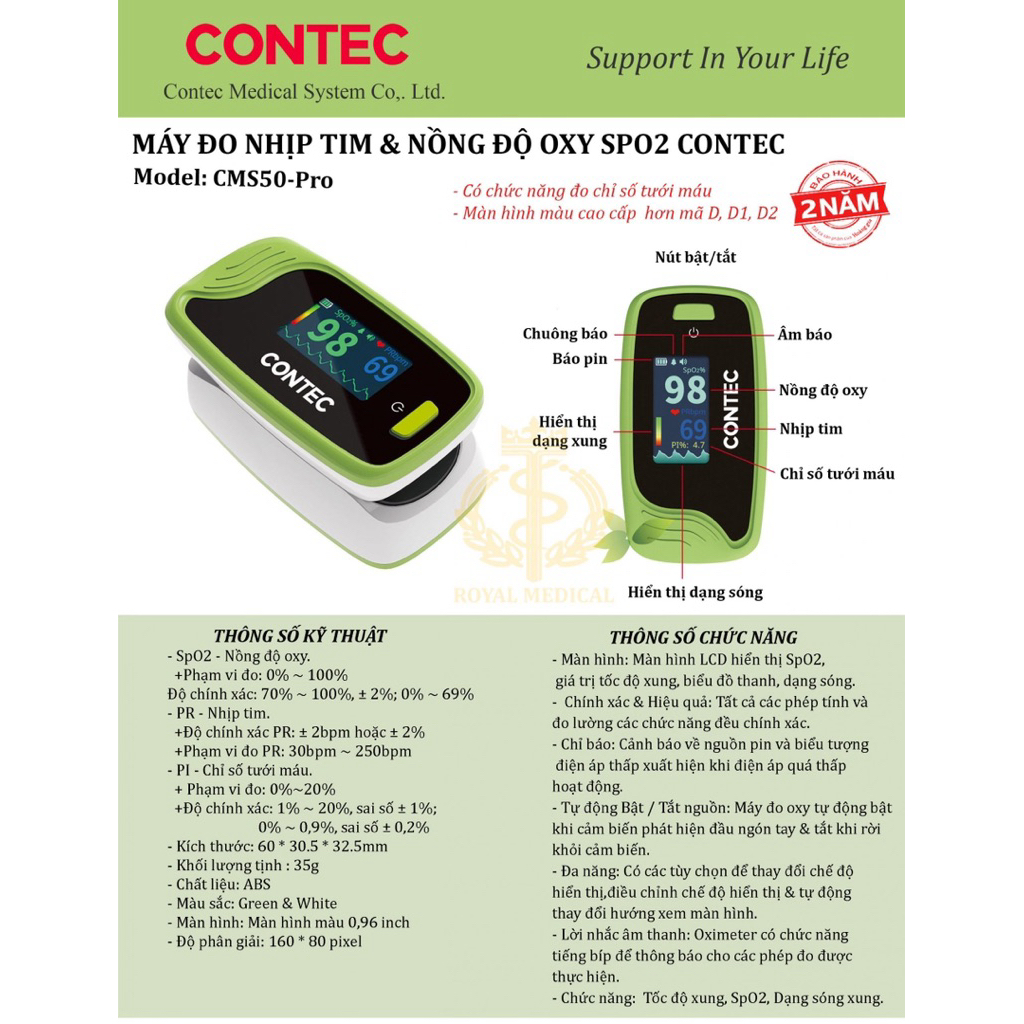 MÁY ĐO NỒNG ĐỒ OXY SPO2 CONTEC CMS50-PRO