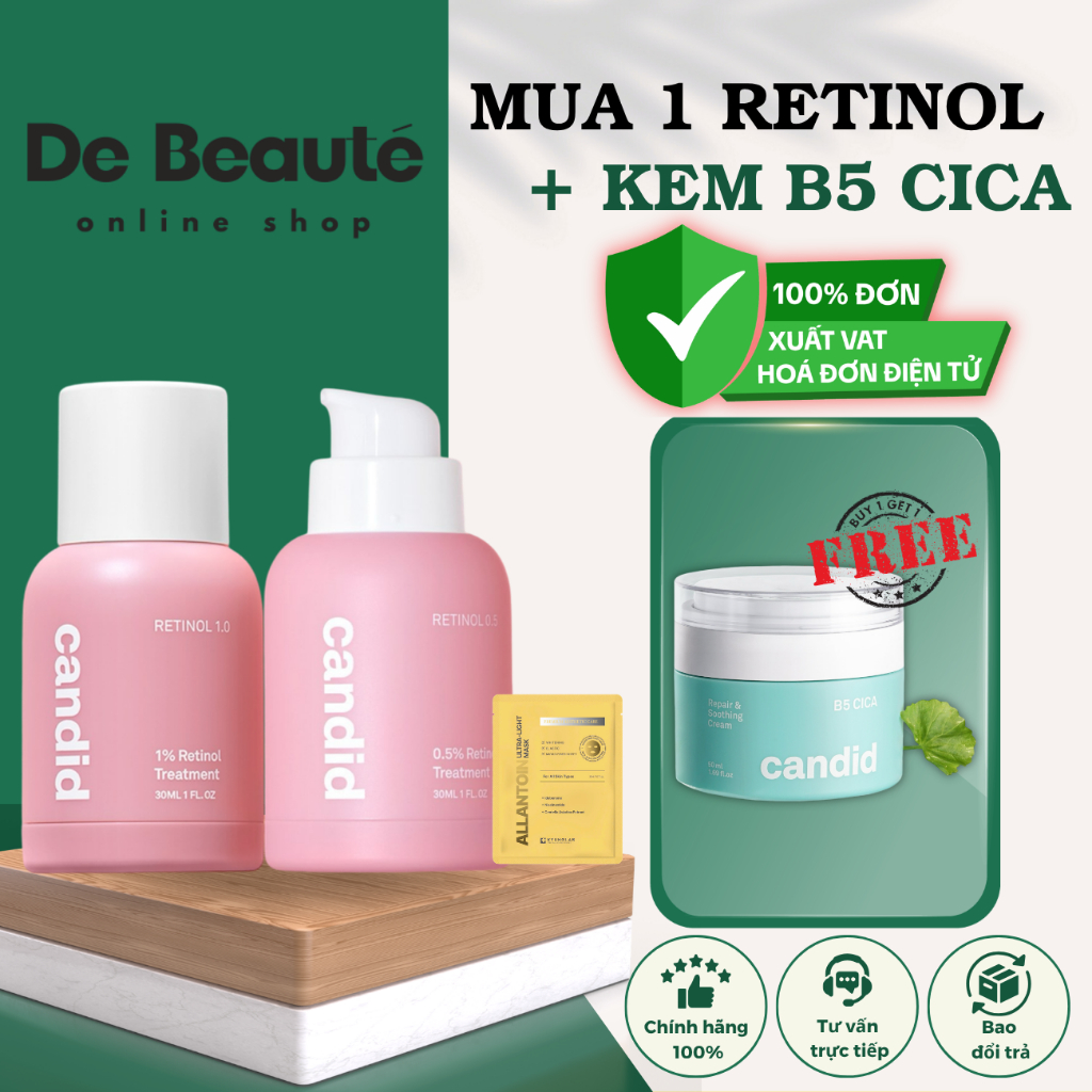 [CANDID MUA RETINOL TẶNG KEM B5 50ML] Combo Trẻ Hóa, Làm Sáng Và Phục Hồi Da Candid Retinol 0.5/1.0 