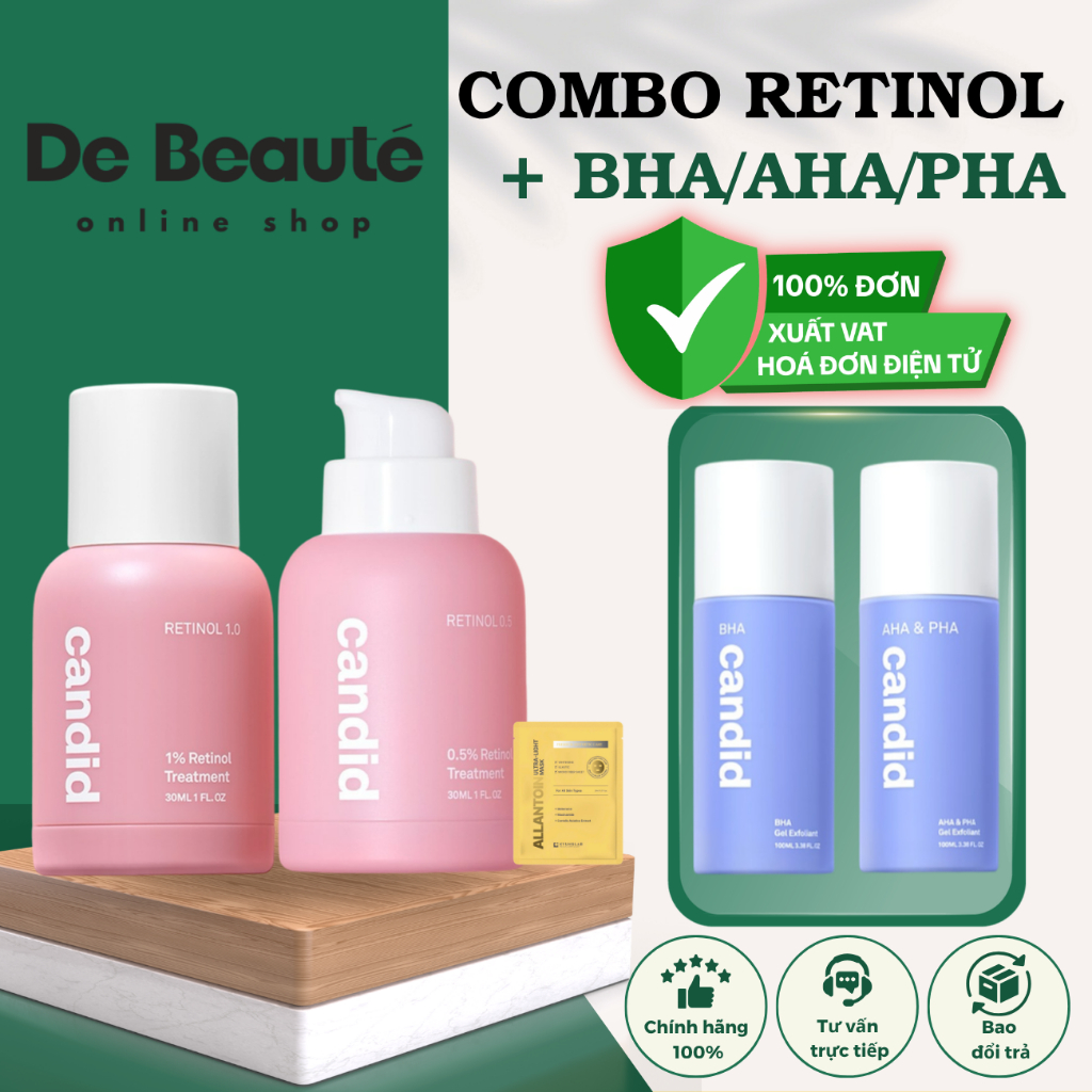 [CANDID MUA RETINOL TẶNG BHA/AHA/PHA] Combo Trẻ Hóa, Làm Sạch Và Mịn Da Candid Retinol 0.5/1.0 & Can