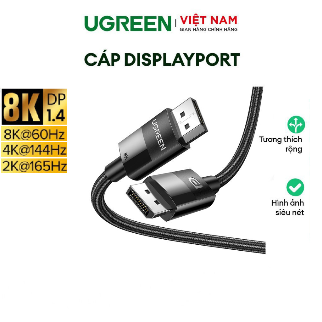 Cáp DisplayPort UGREEN DP to DP 1080P@240Hz 2K@165Hz 4K-144Hz 8K@60Hz DP114 Ugreen