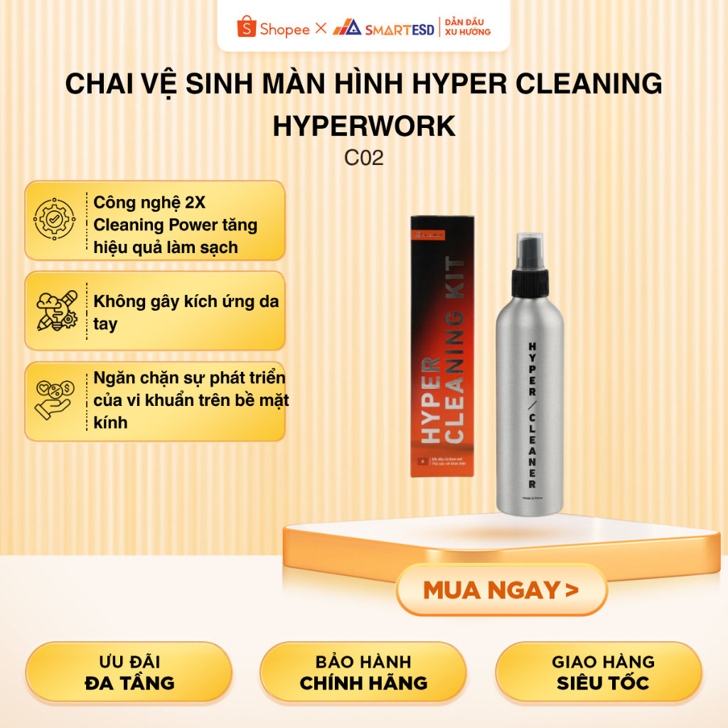 Chai Vệ Sinh Màn Hình Hyper Cleaning HyperWork C02 | Bộ Cleaning Kit Làm Sạch Laptop, Điện Thoại