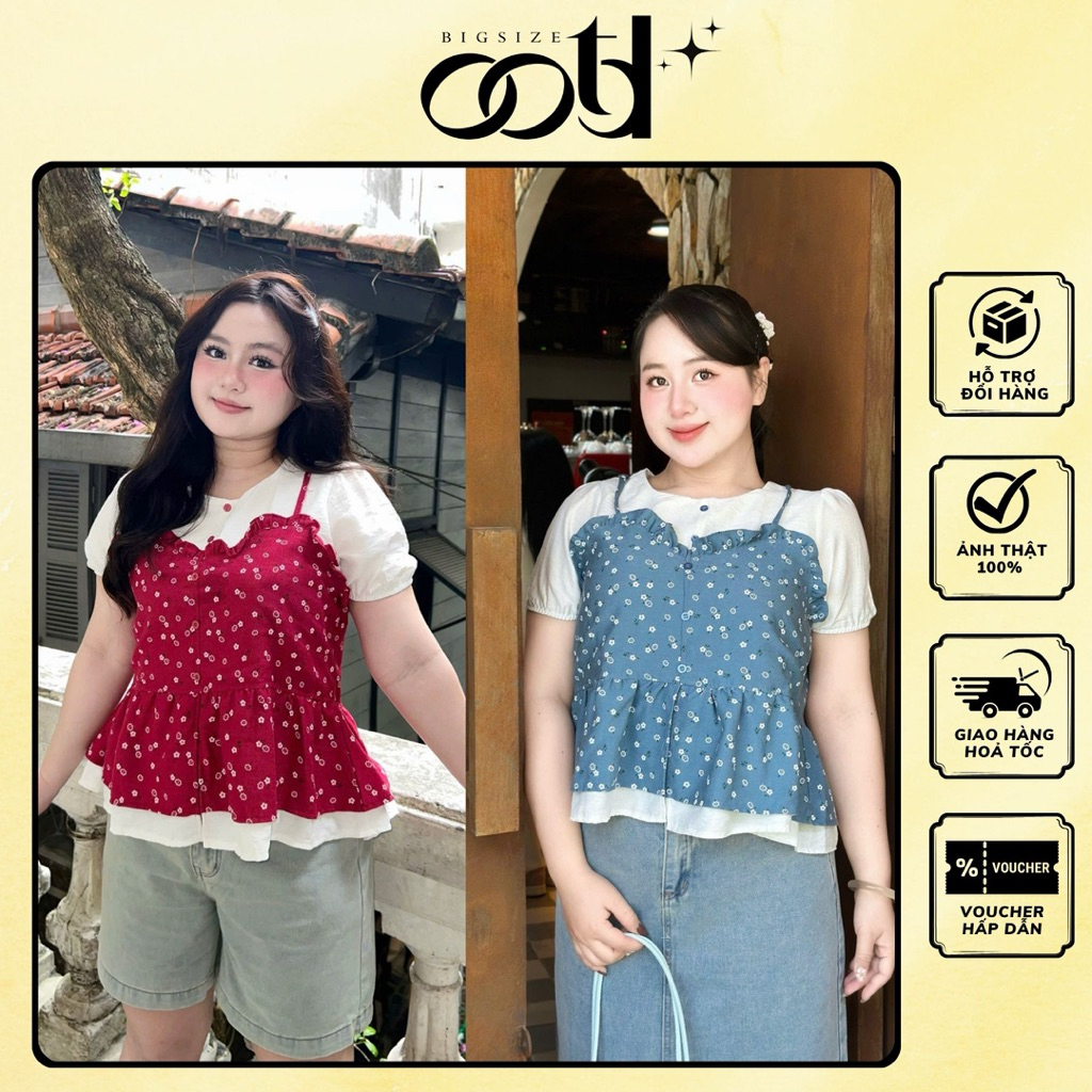 OOTD BIGSIZE - Áo kiểu bigsize nữ dáng babydoll phối yếm hoa nhí