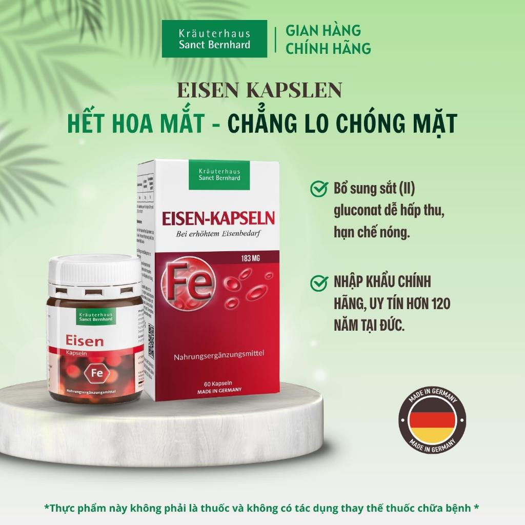 Viên Uống Sắt Eisen Kapseln Sanct Bernhard 60 Viên, Bổ Sung Sắt, Hỗ Trợ Tạo Máu Và Sức Khỏe Cơ Thể [