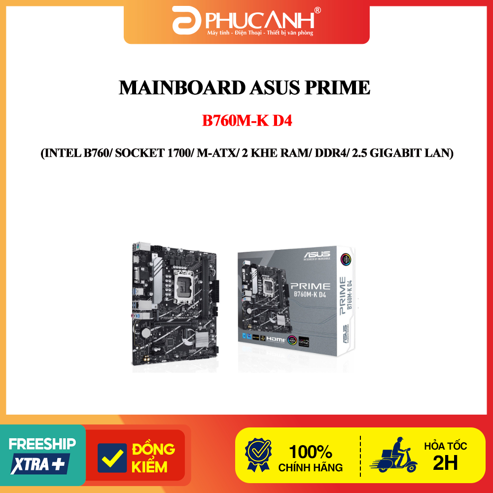 Bo mạch chủ Asus Prime B760M-K D4 (Intel B760/ Socket 1700/ M-ATX/ 2 khe ram/ DDR4/ 2.5 Gigabit LAN)