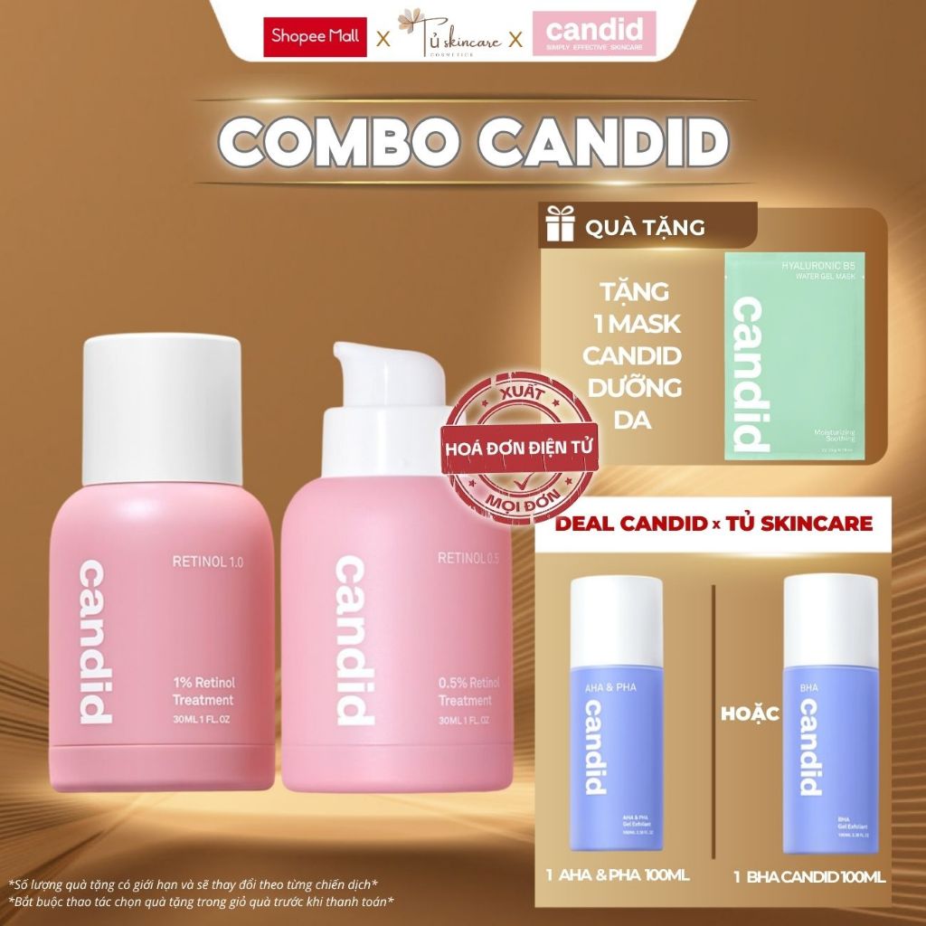 [DEAL CANDID 01] Tinh Chất Retinol Candid 0.5/10 Tặng Gel Tẩy Tế Bào Chết Candid BHA / AHA&PHA