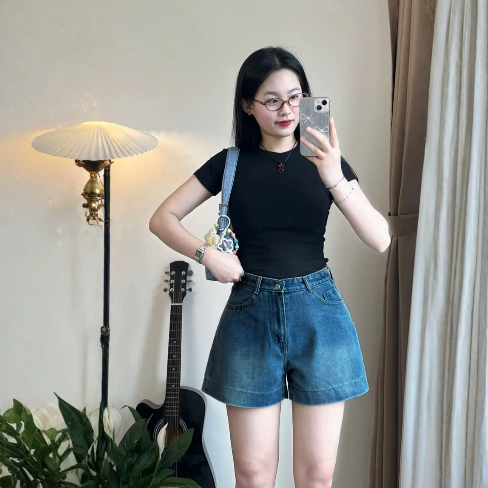 Quần Short Jean Nữ Cạp Cao MIAA Ống Rộng Form Đẹp Hack Dáng, Quần Short Bò Nữ Basic Mặc Hè_QS09 | BigBuy360 - bigbuy360.vn