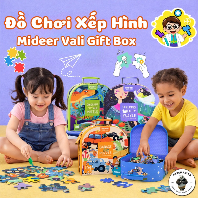 Bộ Xếp Hình Cho Bé Lắp Ráp Mideer Vali Gift Box Puzzle Chủ Đề Khủng Long Đại Dương Ô Tô Cho Trẻ Từ 5