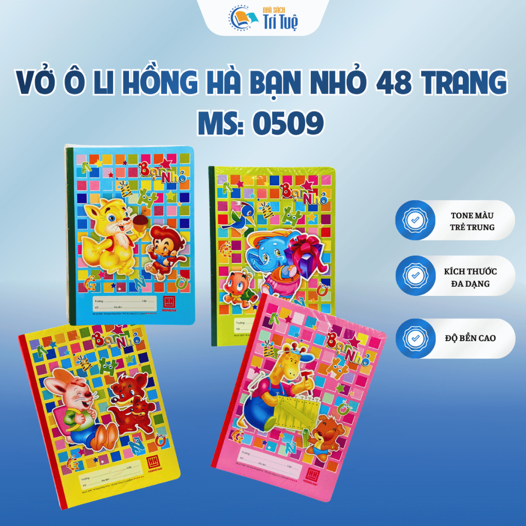 10 cuốn vở 4 ô ly Bạn Nhỏ Hồng Hà 48 trang, vở ô ly Hồng Hà school - định lượng 100gsm - 0509