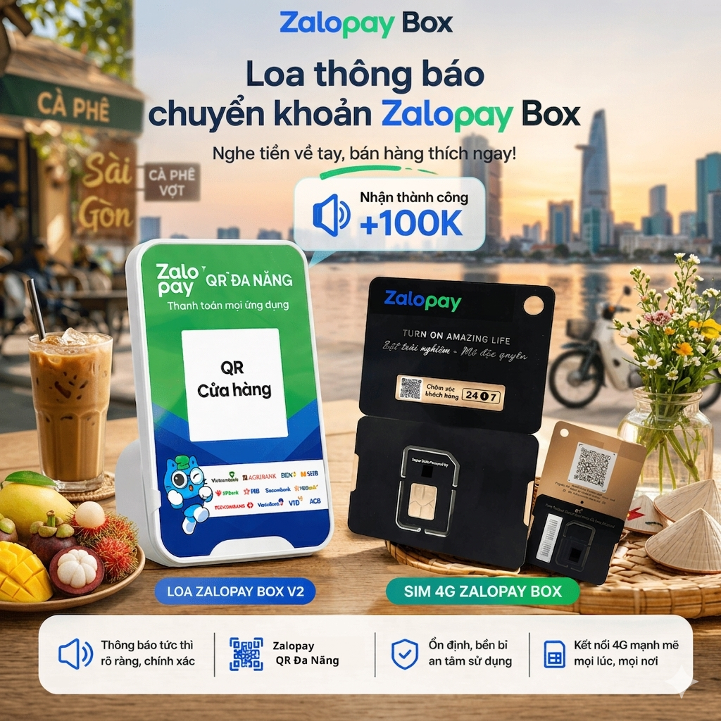 Loa thông báo chuyển khoản Zalopay Box - Phiên bản V2 và Sim