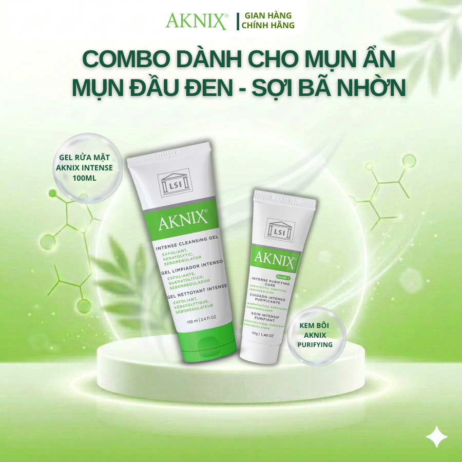 Combo Kem mụn AKNIX PURIFYING 40g + Sữa Rửa Mặt AKNIX INTENSE 100ml  Giảm Mụn Đầu Đen, Mụn Ẩn, Sợi B