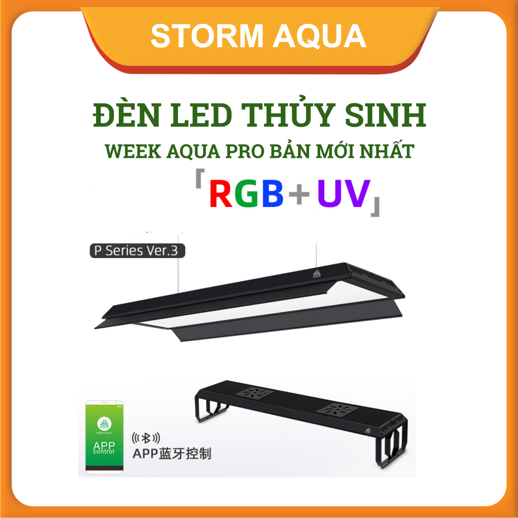 Đèn LED Thủy Sinh WEEK AQUA P Pro Series V3 (P600/P900/P1200) - RGB UV, Chỉnh App, Lên Màu Cá/Cây Đỏ