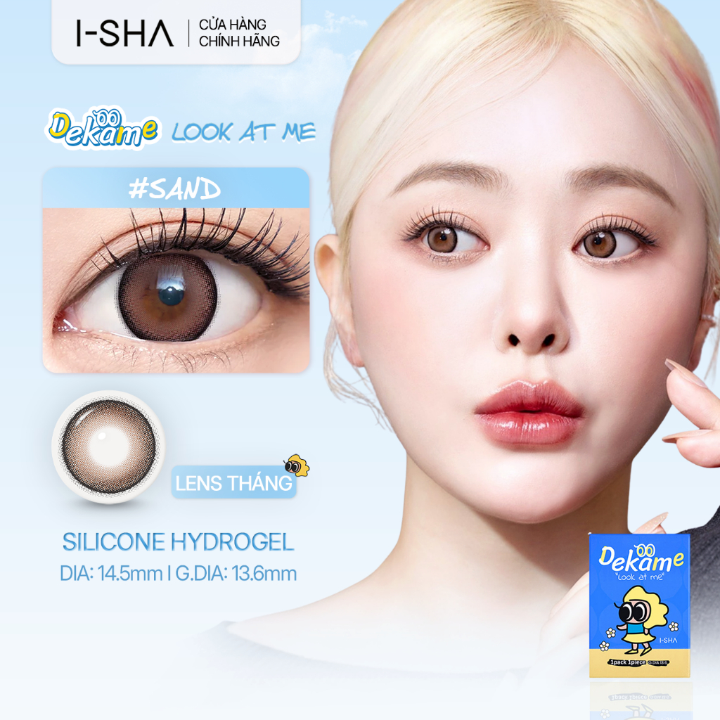 [Lens tháng] Kính áp tròng I-Sha Dekame Look At Me Sand lens màu nâu cam giãn tròng 14.5mm
