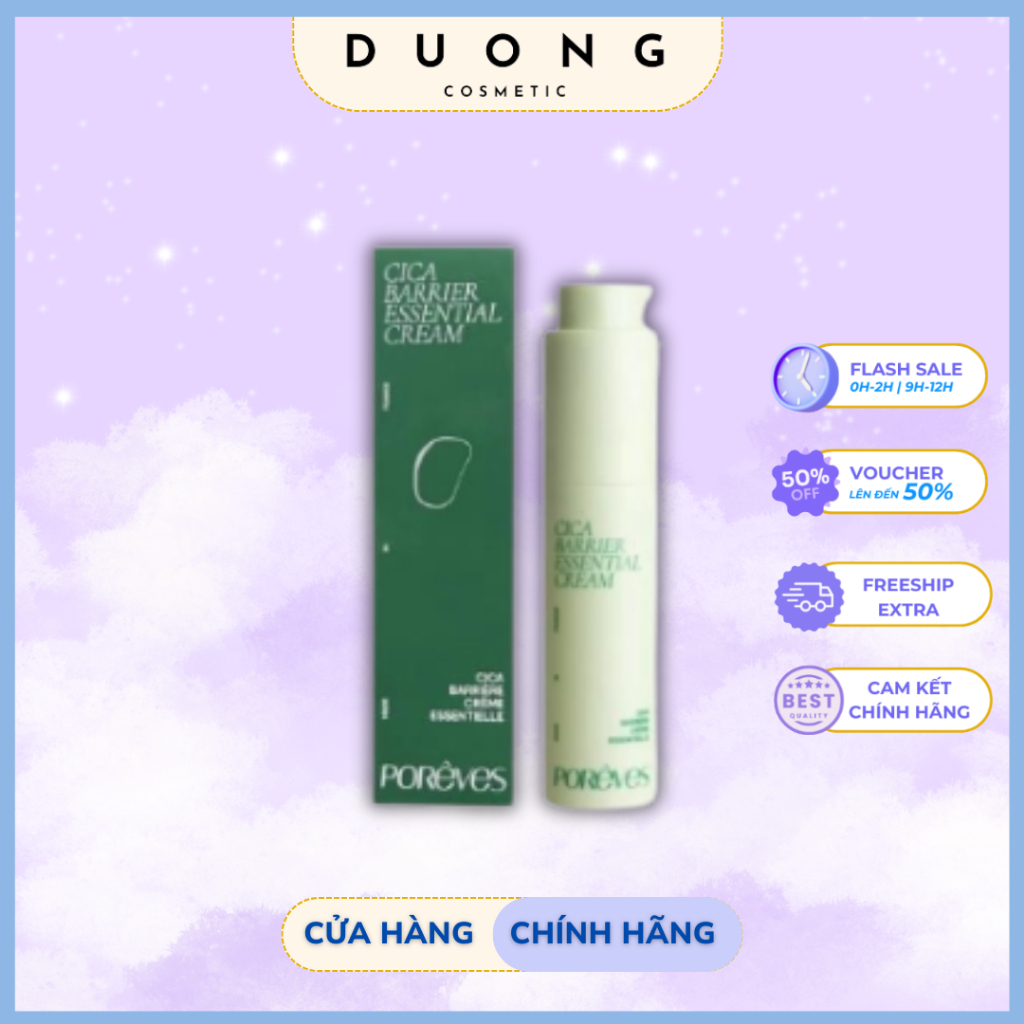 Kem Dưỡng POREVES CICA BARRIER ESSENTIAL Phục Hồi Làm Dịu Da Chính Hãng