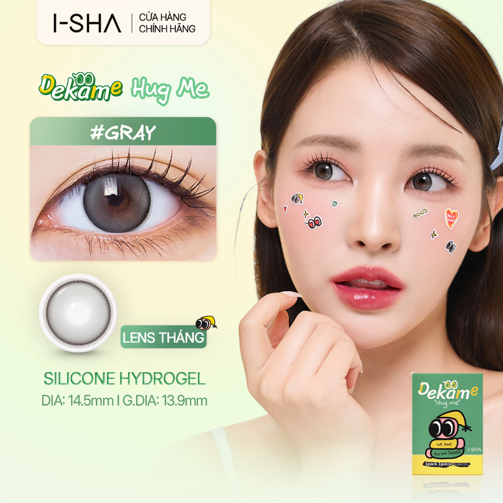 [Lens tháng] Kính áp tròng I-Sha Dekame Hugme Gray lens màu xám giãn tròng 14.5mm