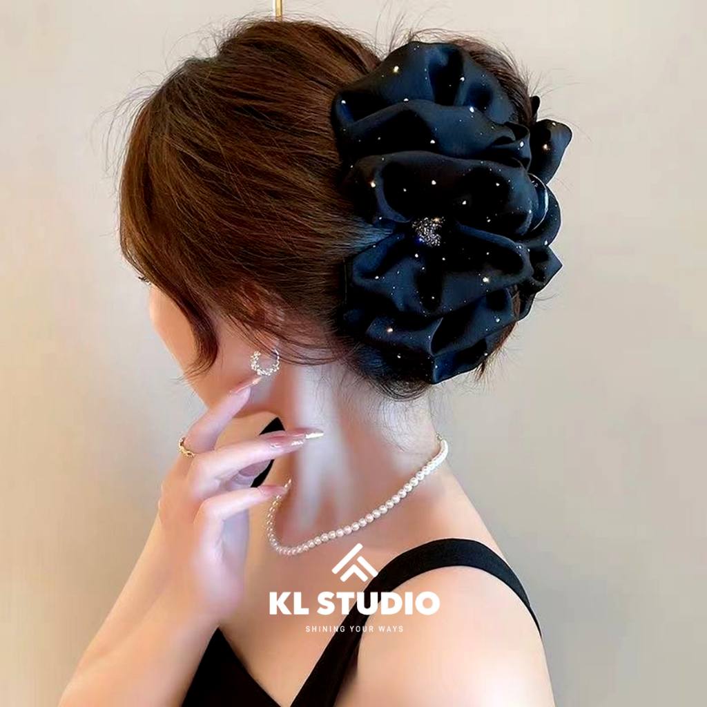 Kẹp càng cua KL.STUDIO nơ lụa satin đính đá dáng phồng - HC25