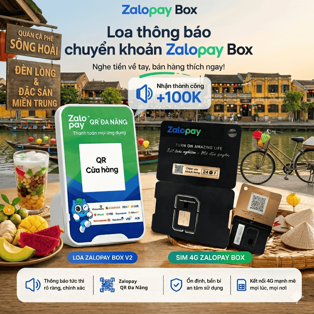 Loa Thông Báo Chuyển Khoản Zalopay Box V2 - Bản tiêu chuẩn - Combo tặng kèm sim 4G Free Data 1 năm