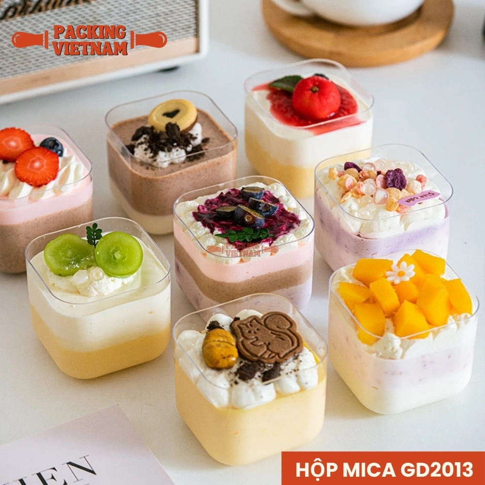 Hộp nhựa GD2013 KHÔNG NẮP vuông 250ml đựng bánh tiramisu