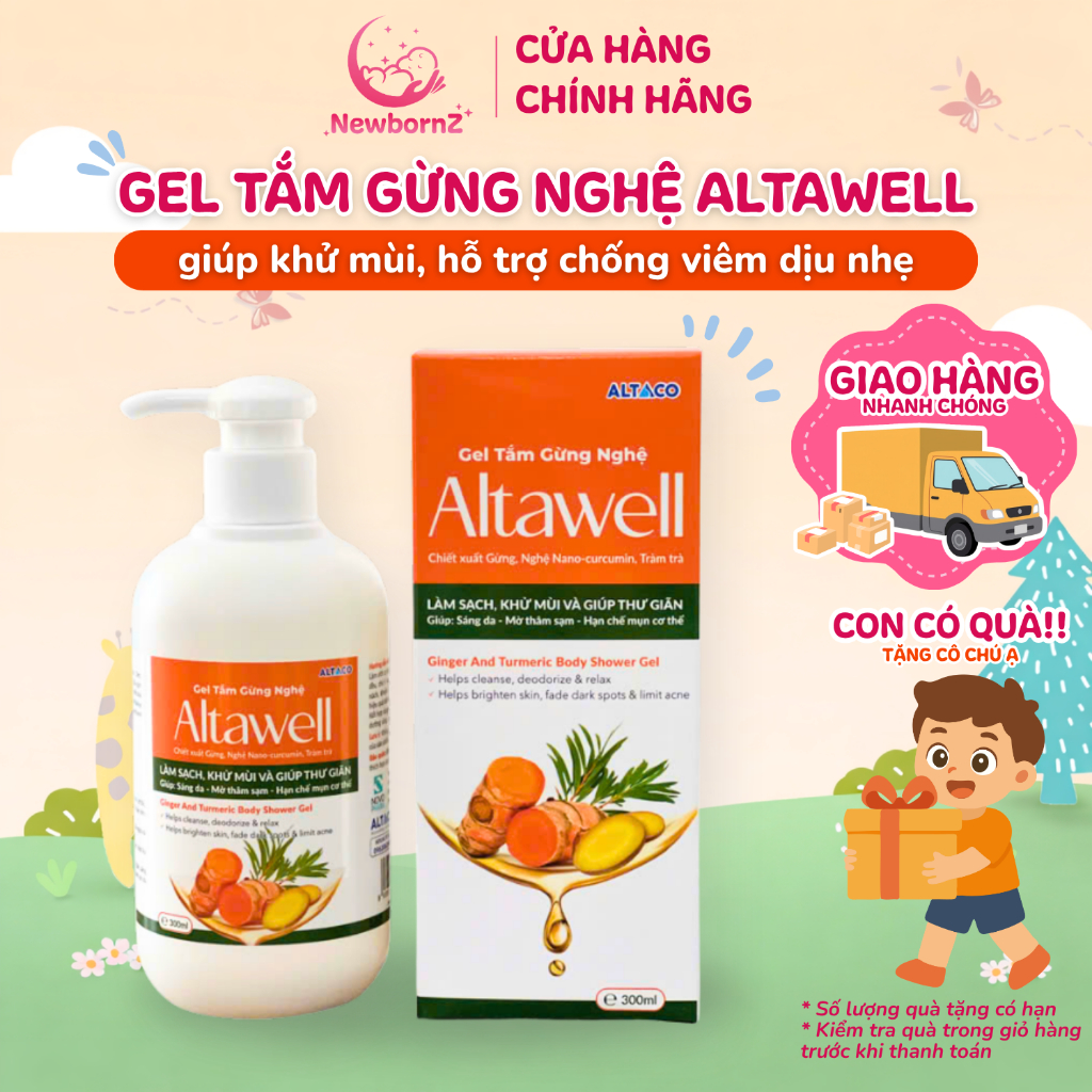 Gel Tắm Gừng Nghệ Altawell Sáng Da, Ngừa Mụn Cho Mẹ Bầu & Mẹ Sau Sinh Hỗ trợ Dưỡng Sáng Hồng Da