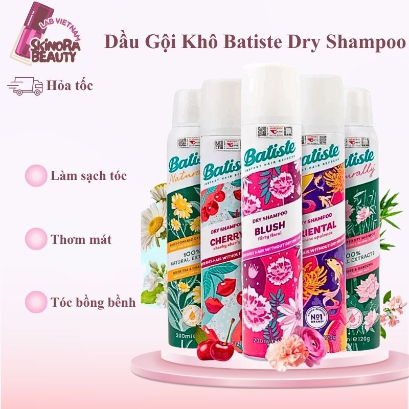 Dầu Gội Khô Batiste Dry Shampoo Xịt Gội Khô Làm Phồng Tóc, Giảm Bết Tóc Batiste  200ml-  Skinora Bea