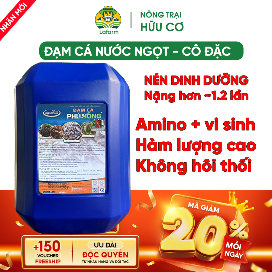 Phân bón hữu cơ đạm cá cô đặc PHÚ NÔNG, bón lá, bón gốc, NPK hữu cơ, dinh dưỡng cho cây - can 20l