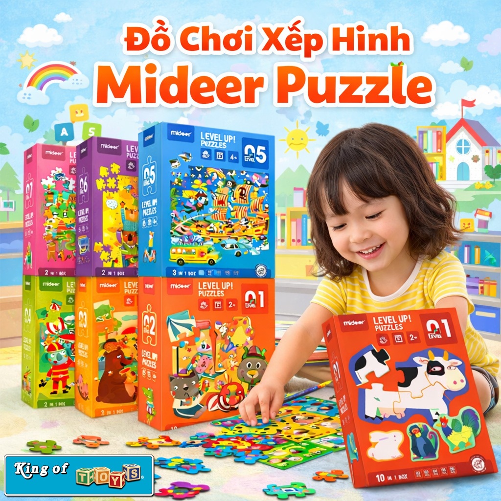 Xếp Hình Cho Bé 8 Cấp Độ Mideer Puzzle Level Up Chủ Đề Ô Tô Công Chúa Khủng Long - Đồ Chơi Trí Tuệ L