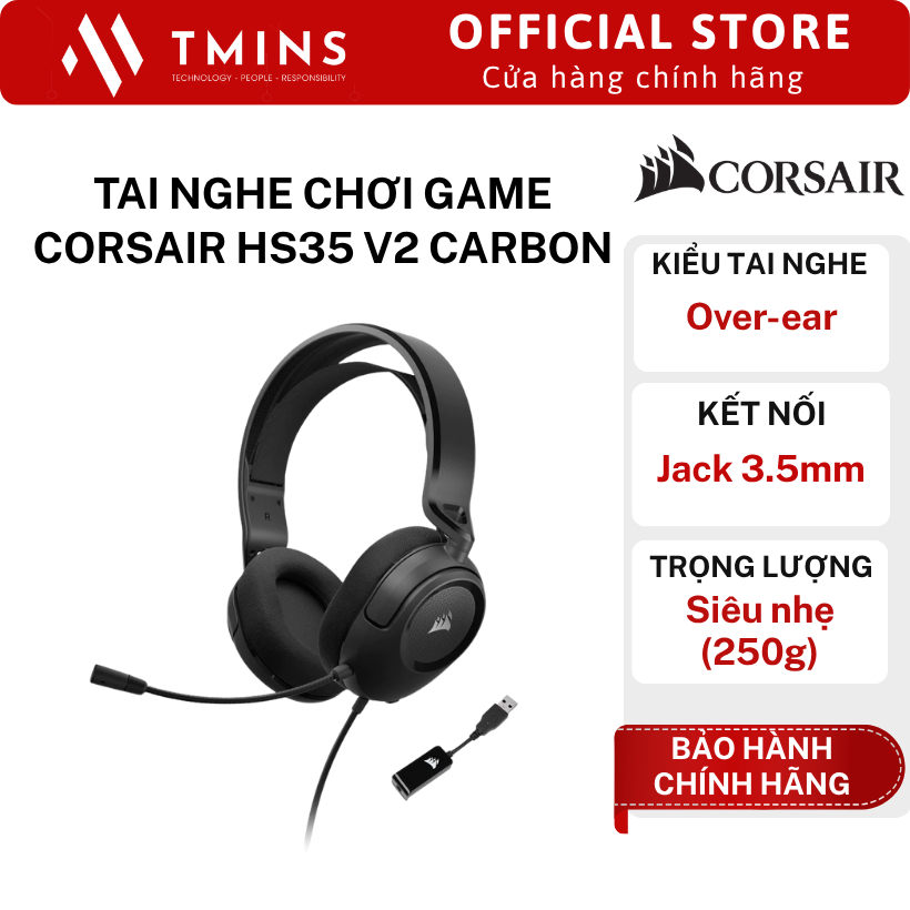 Tai nghe chơi game Corsair HS35 V2 Carbon - Hàng chính hãng