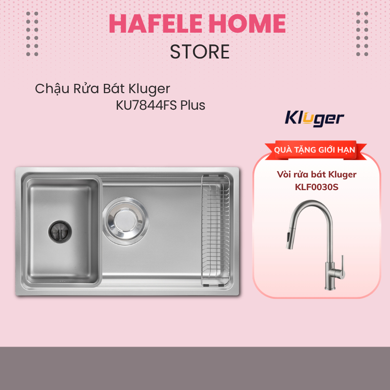 Chậu Rửa Bát Inox Kluger KU7844FS Plus - Thiết Kế 1 Hố Sâu Rộng - Ép Khuôn Liền Khối