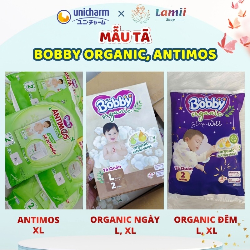 Bịch Tã mẫu 2 miếng Bobby Premium Soft / Antimos/ Bobby Organic ngày - Tã quần Bobby CHÍNH HÃNG