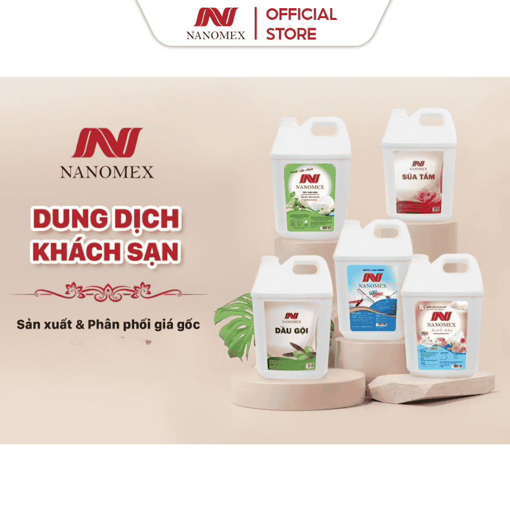 Nước Rửa Chén, Nước Giặt, Xả Vải Và Rửa Tay Khách Sạn Nanomex Can 10L Cho Khách Sạn