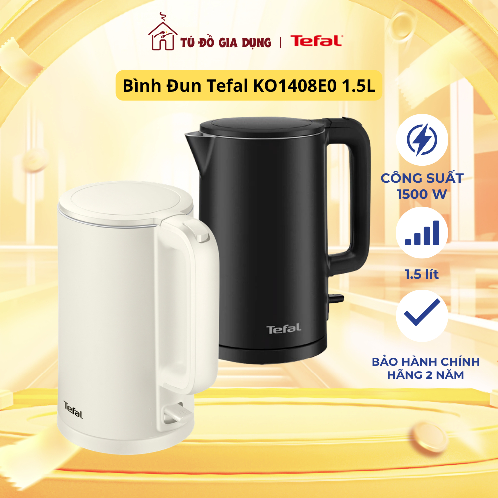 Bình Đun Tefal KO1408E0 1.5L Black | Công suất 1500 W | Thép không gỉ | Vỏ nhựa an toàn - BH 2 năm