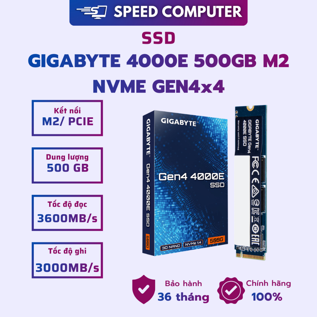 Ổ cứng SSD GIGABYTE 4000E 500GB M2 NVMe Gen4x4 Mới, Chính Hãng . Bảo hành 36 tháng